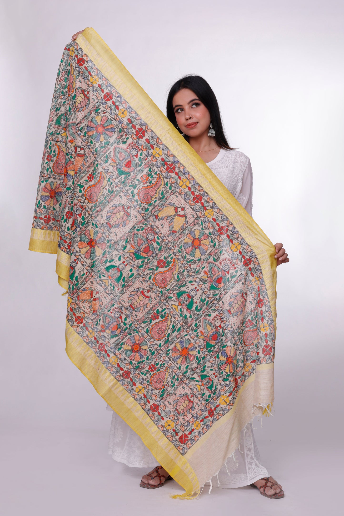 Colorful Symphony Madhubani Dupatta