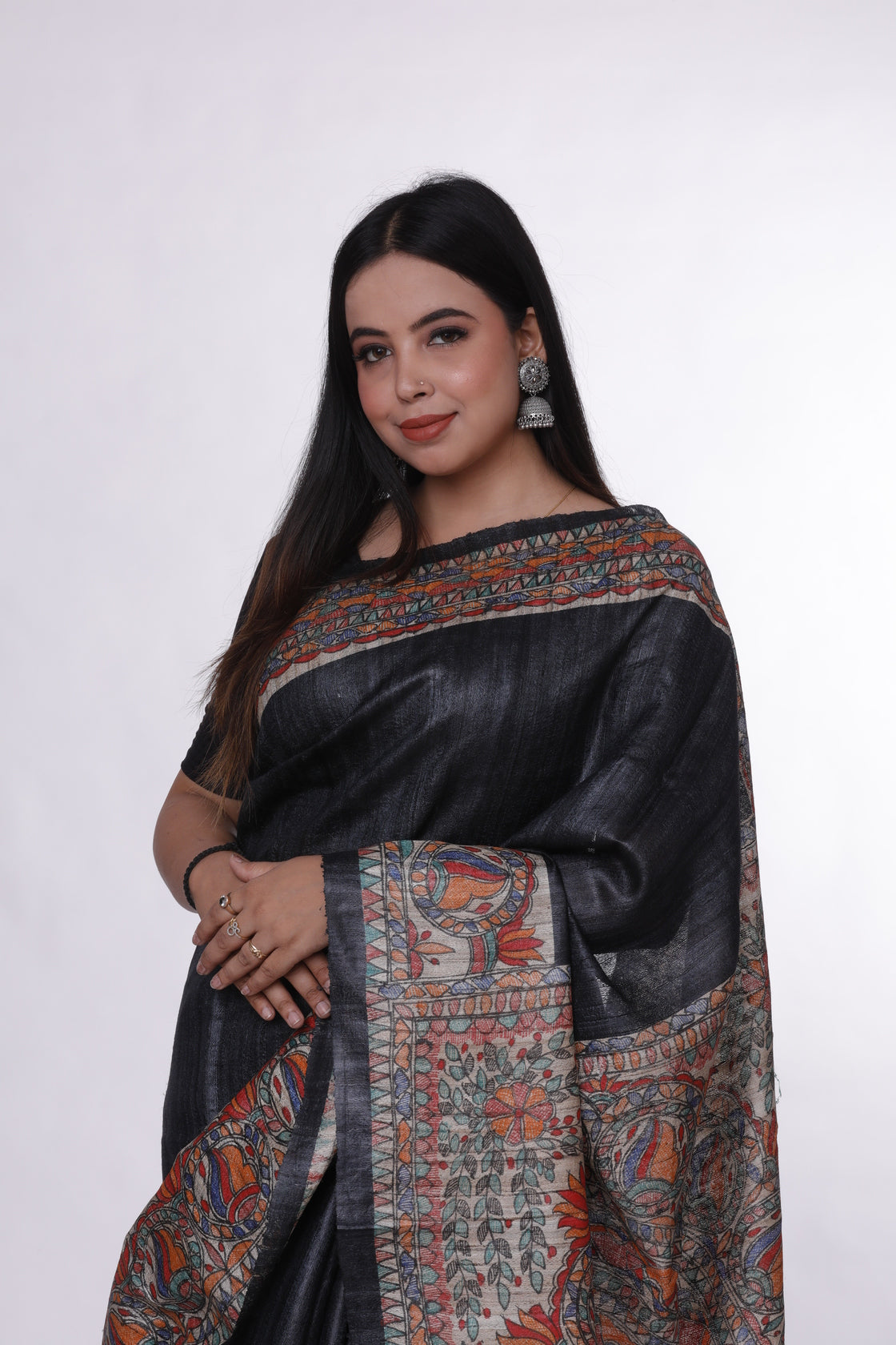 Midnight Artistry Madhubani Saree