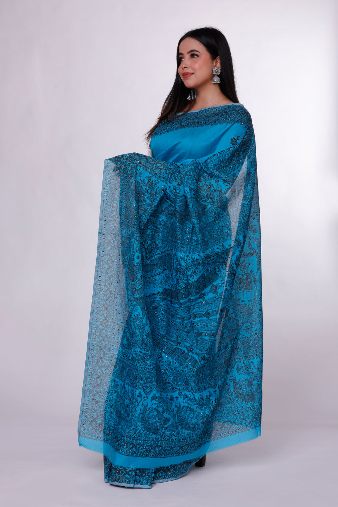 Oceanic Blue Madhubani Saree