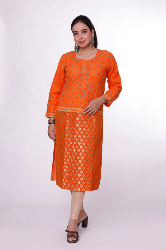 Tangerine Charm Chikankari Kurti