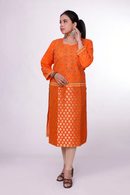 Tangerine Charm Chikankari Kurti