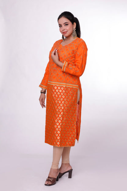 Tangerine Charm Chikankari Kurti