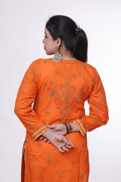 Tangerine Charm Chikankari Kurti