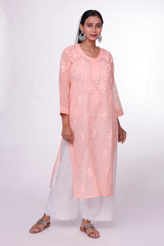 Peachy Pink Chikankari Kurta