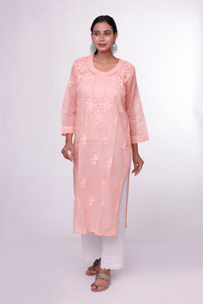 Peachy Pink Chikankari Kurta