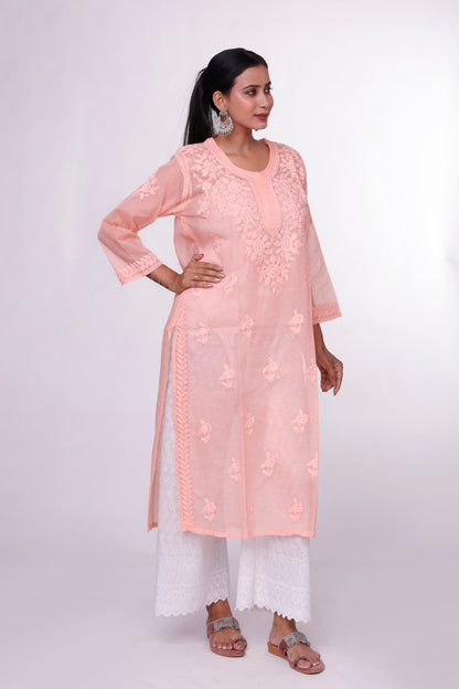 Peachy Pink Chikankari Kurta