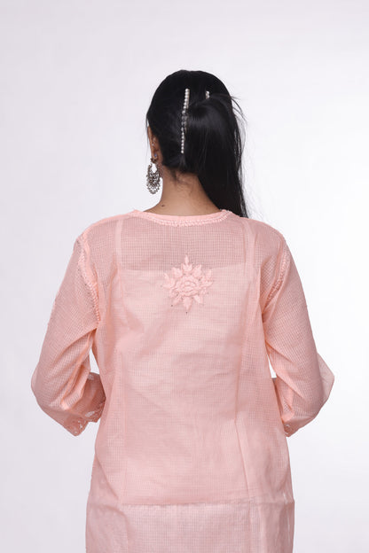 Peachy Pink Chikankari Kurta