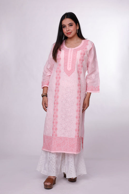 Cotton Candy Pink Chikankari Kurta