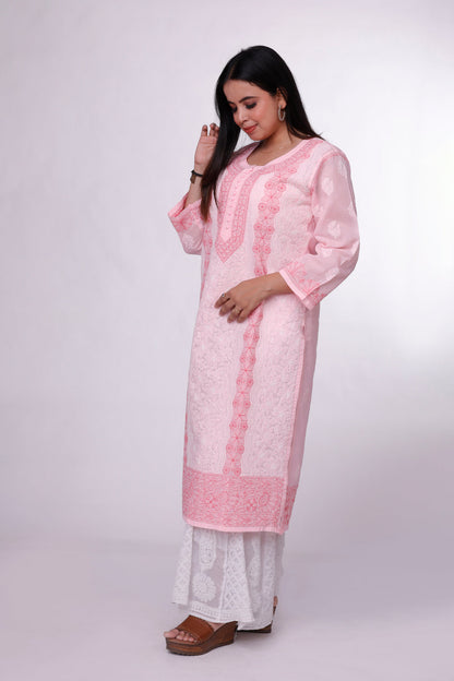 Cotton Candy Pink Chikankari Kurta