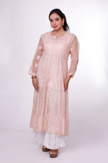 Soft Brown Chikankari Anarkali Kurta