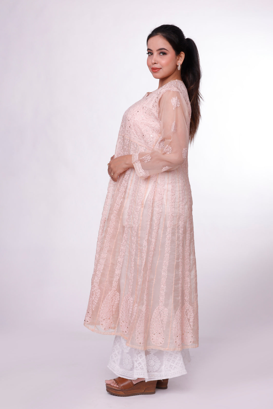 Soft Brown Chikankari Anarkali Kurta