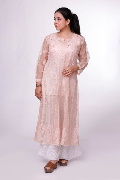 Soft Brown Chikankari Anarkali Kurta