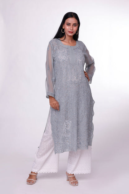 Silver Mist Chikankari Kurti