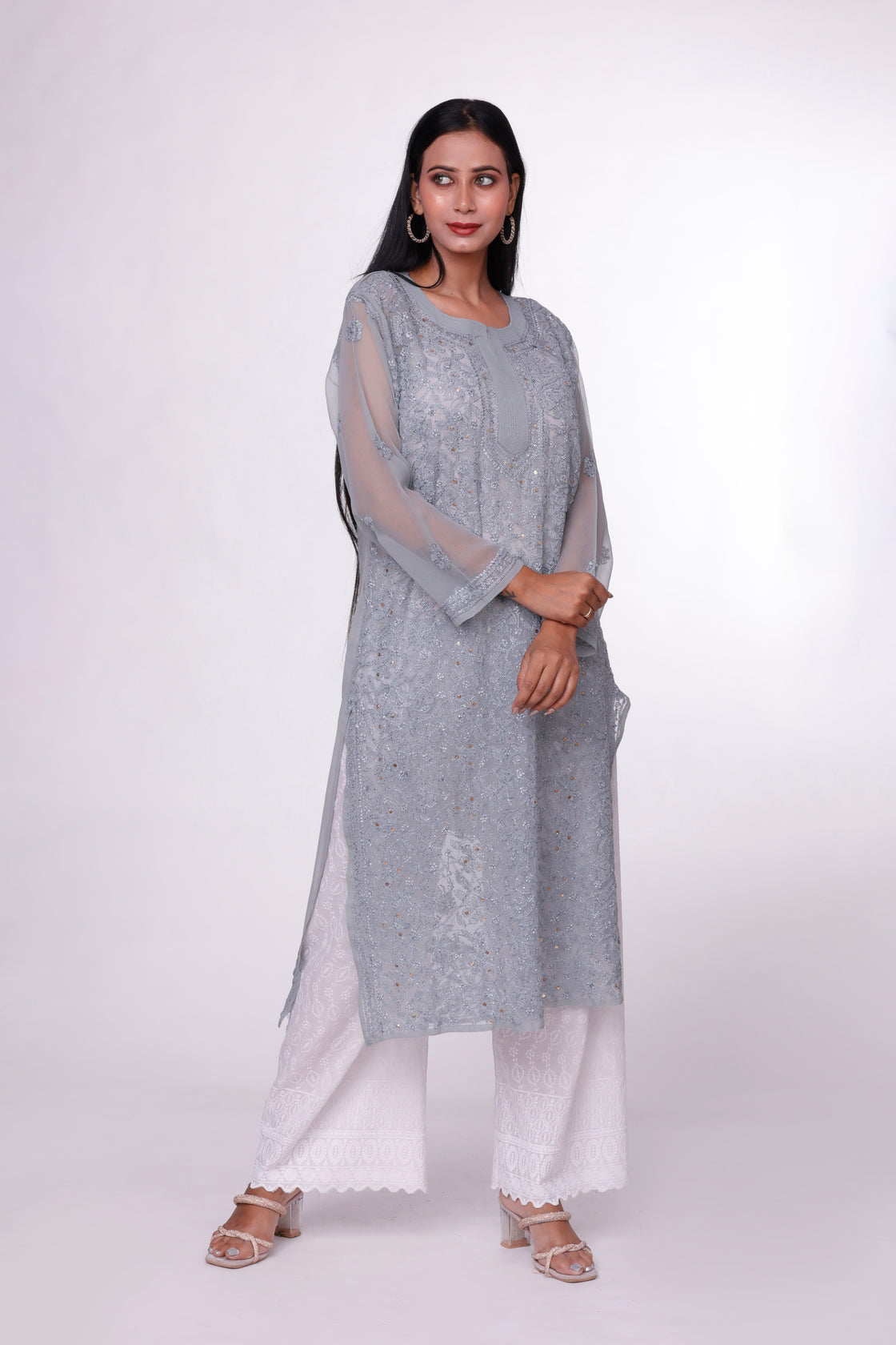 Silver Mist Chikankari Kurti