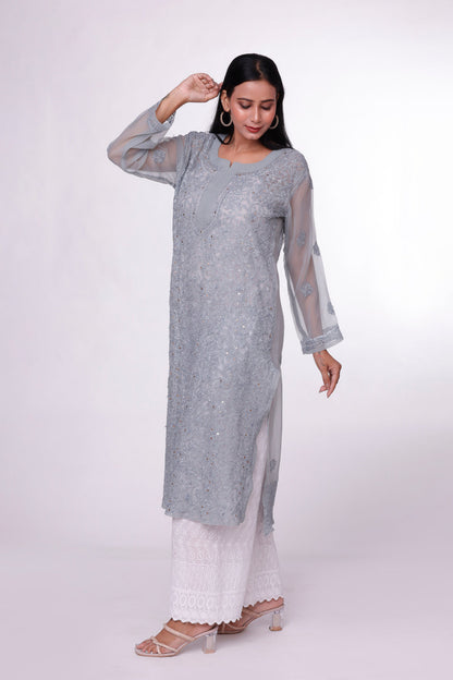 Silver Mist Chikankari Kurti