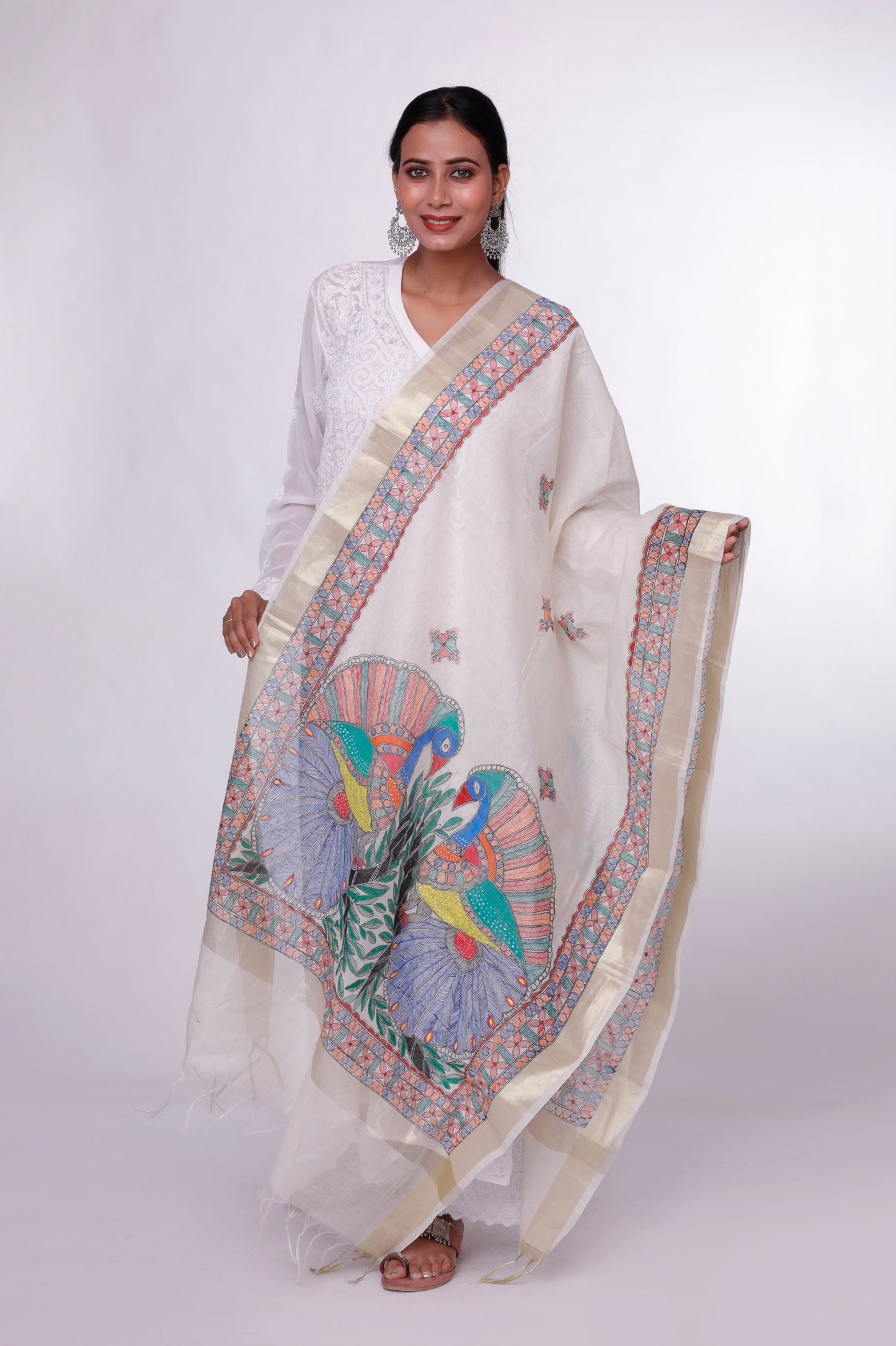 Royal Peacock Madhubani Dupatta