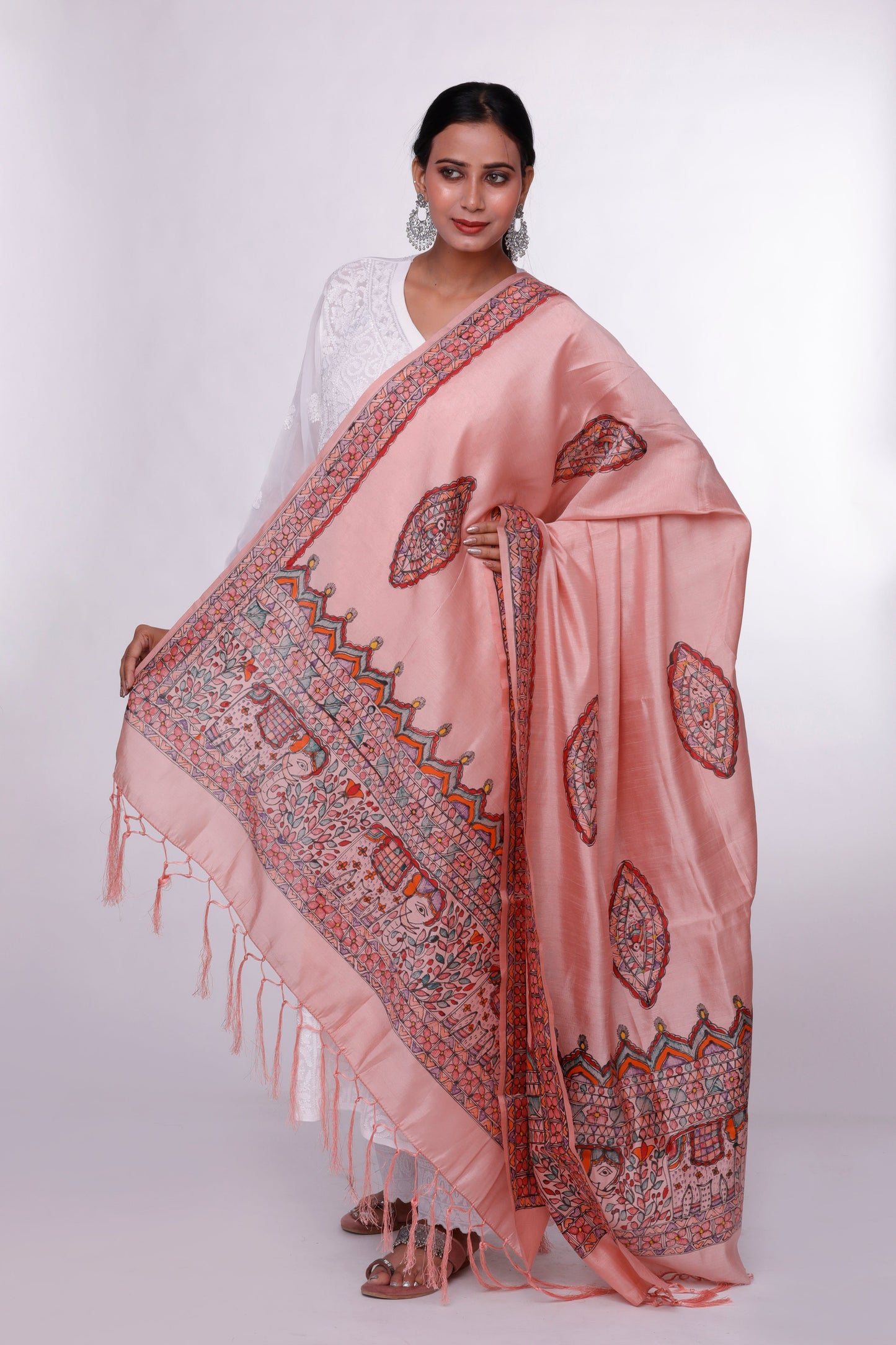 Peach Petal Madhubani Dupatta