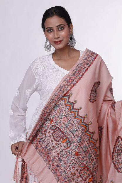 Peach Petal Madhubani Dupatta