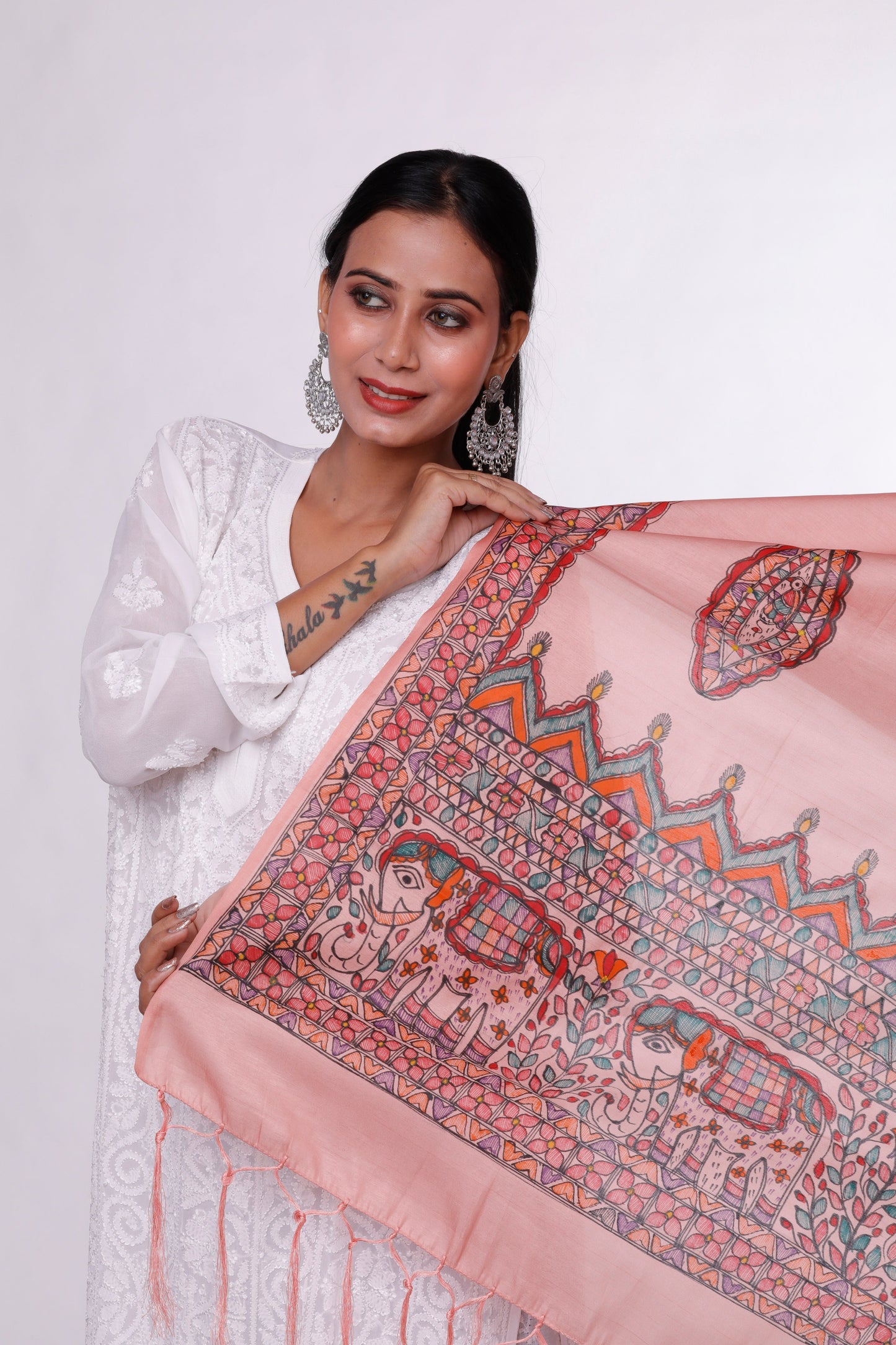 Peach Petal Madhubani Dupatta