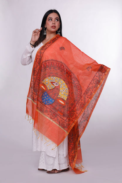 Orange Regal Madhubani Dupatta