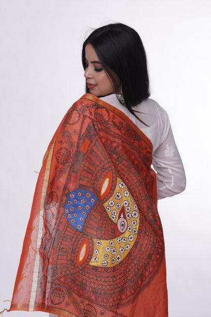 Orange Regal Madhubani Dupatta