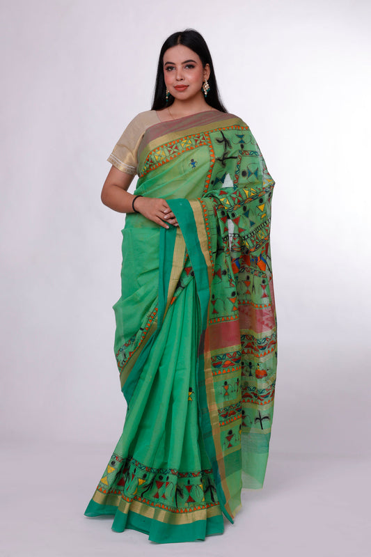 Green Splendor Madhubani Saree