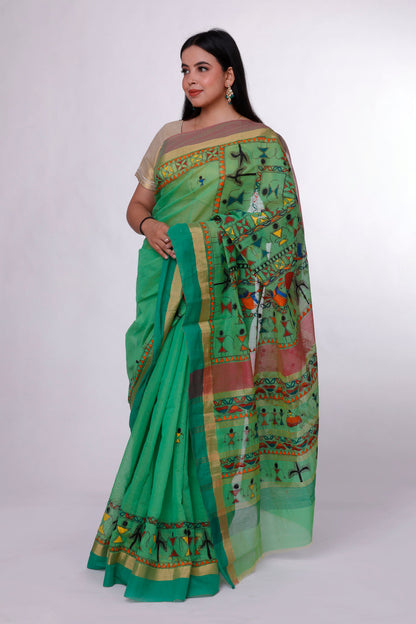 Green Splendor Madhubani Saree