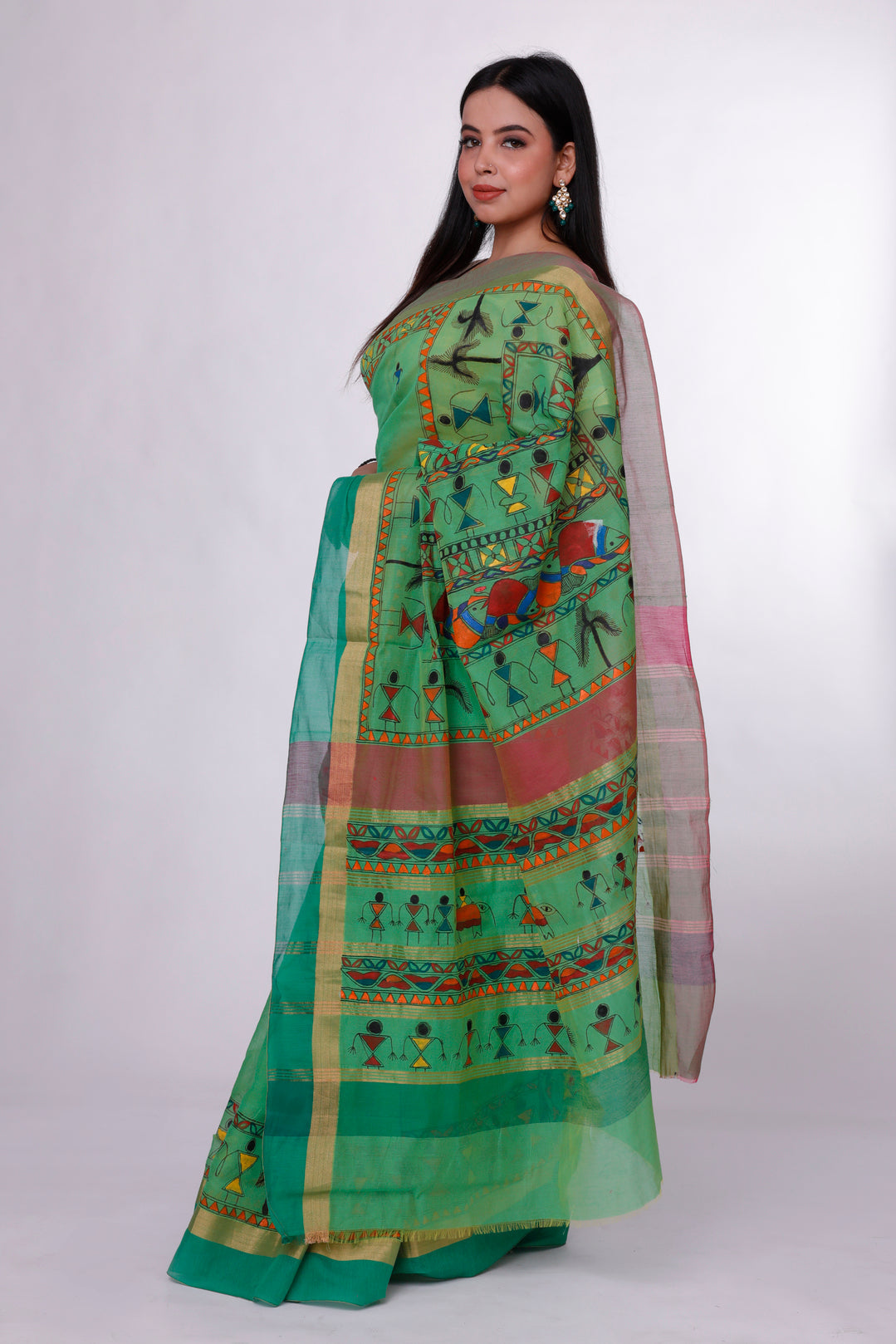 Green Splendor Madhubani Saree