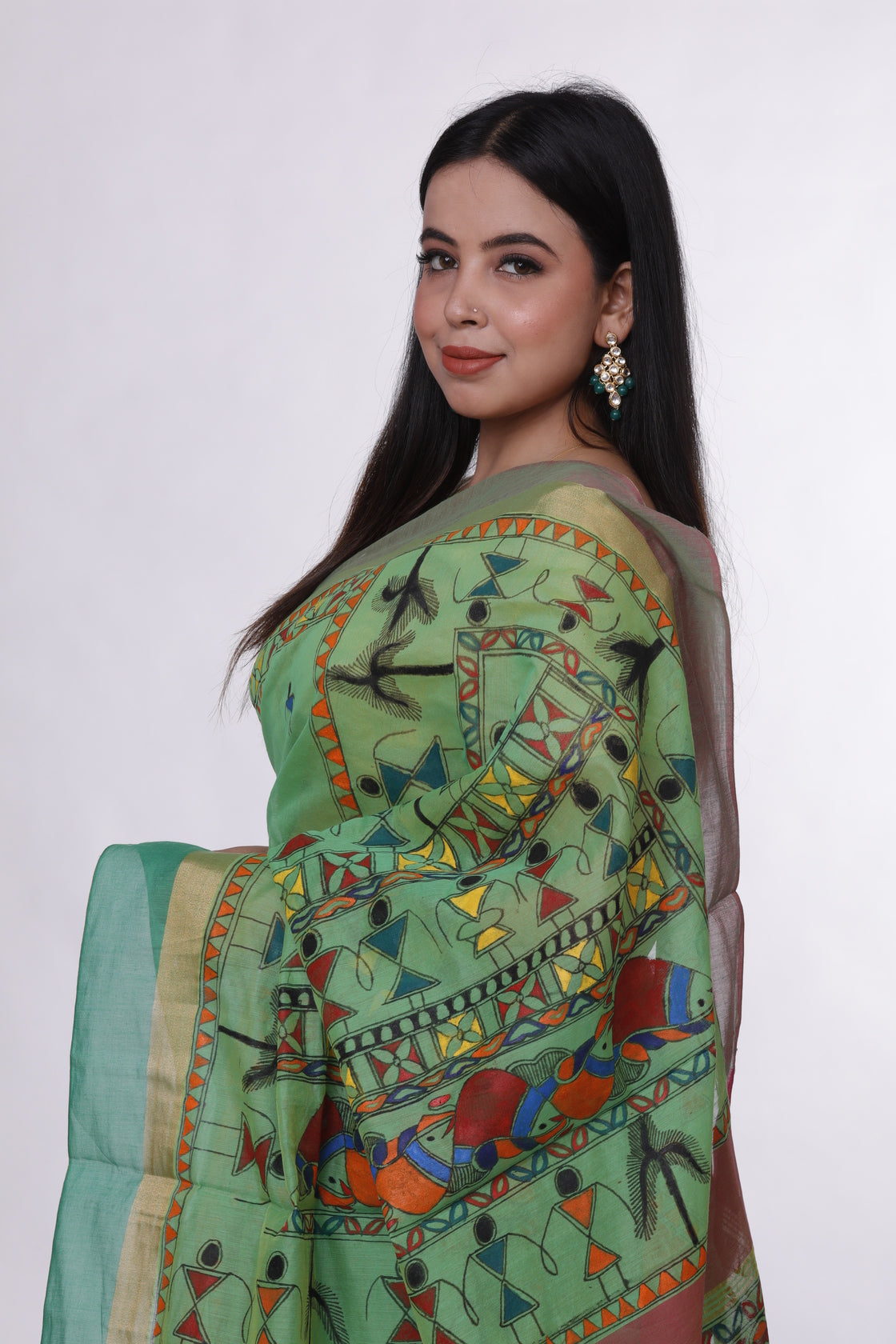 Green Splendor Madhubani Saree