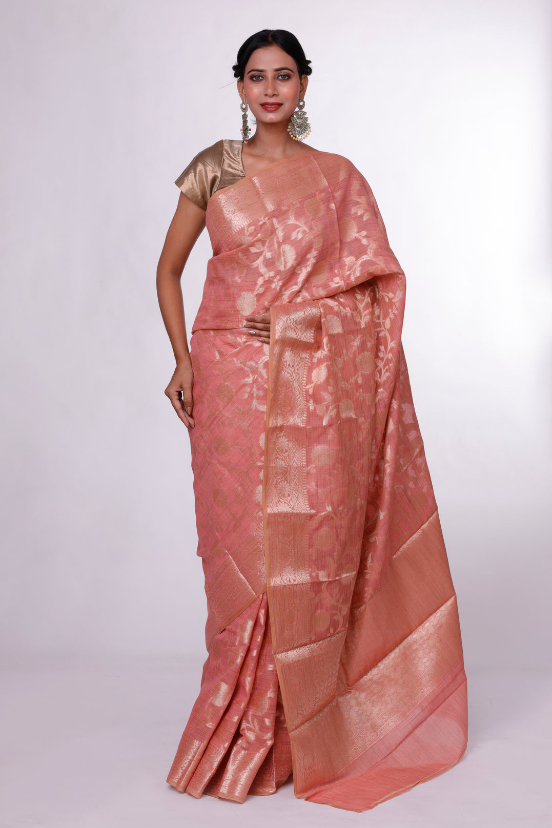 Rosy Peach Banarasi Saree