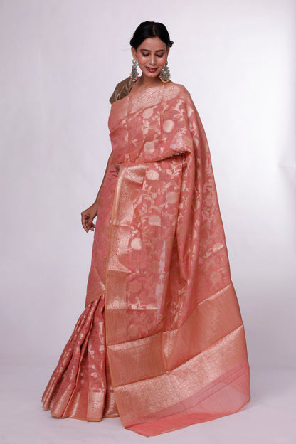 Rosy Peach Banarasi Saree