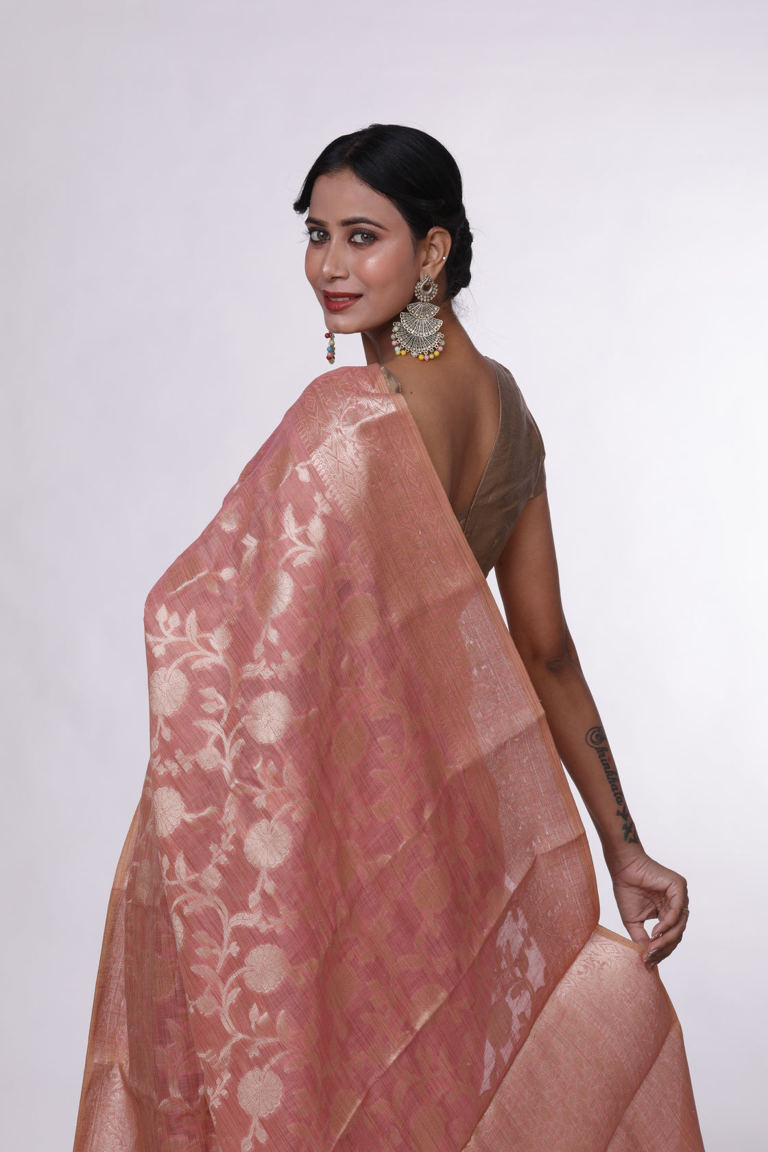 Rosy Peach Banarasi Saree