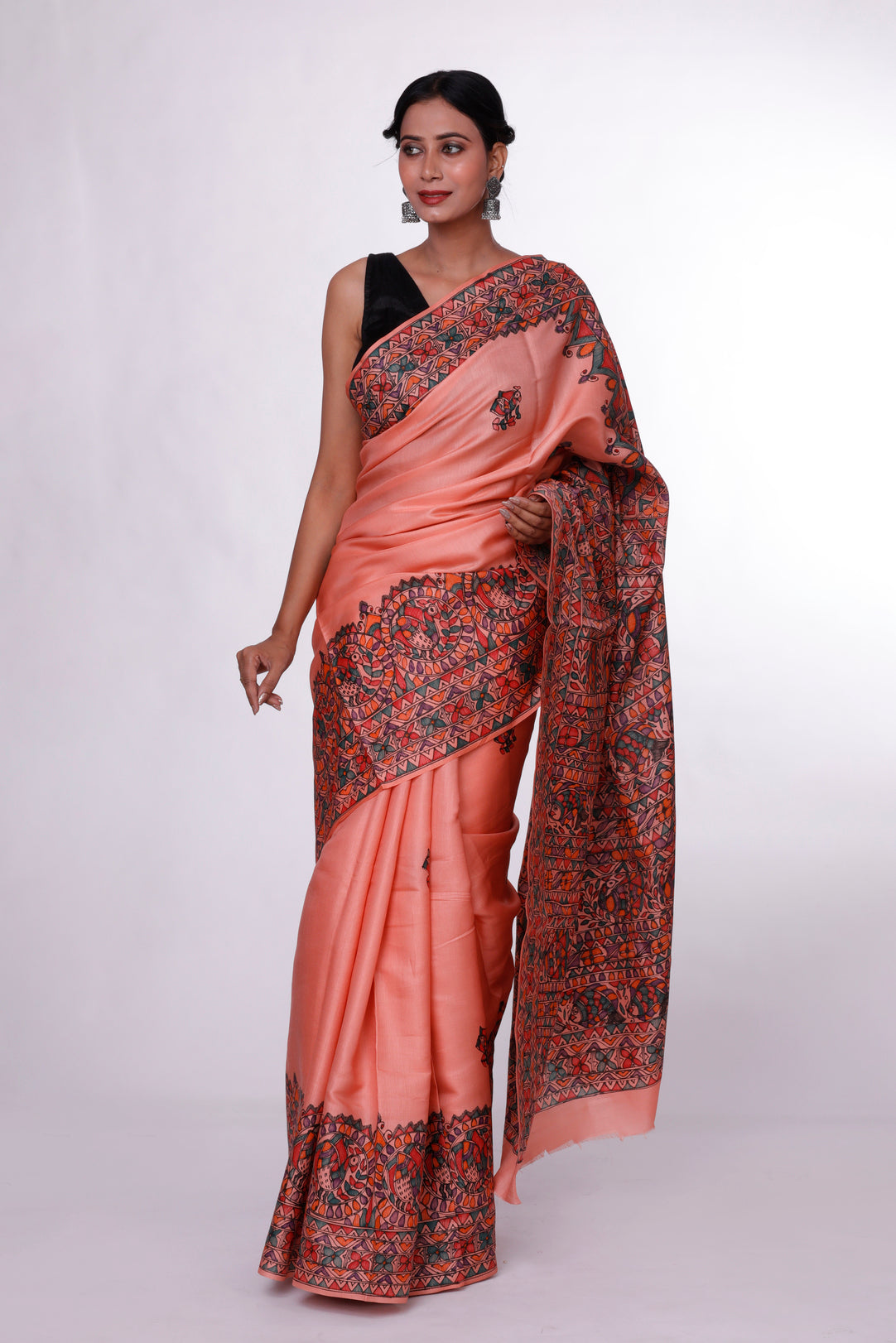 Peach Sunset Madhubani Saree