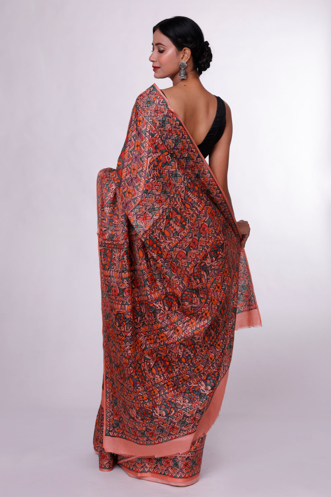 Peach Sunset Madhubani Saree