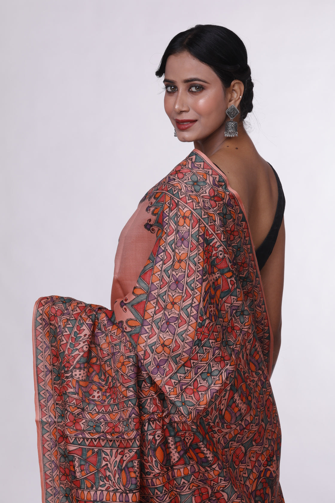 Peach Sunset Madhubani Saree