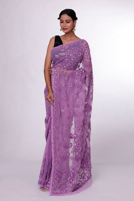 Mauve Majestic Chikankari Saree