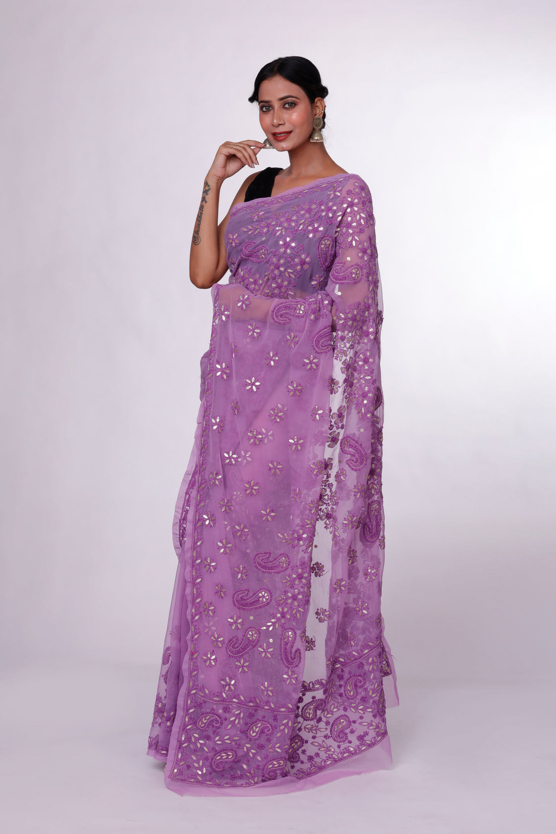 Mauve Majestic Chikankari Saree