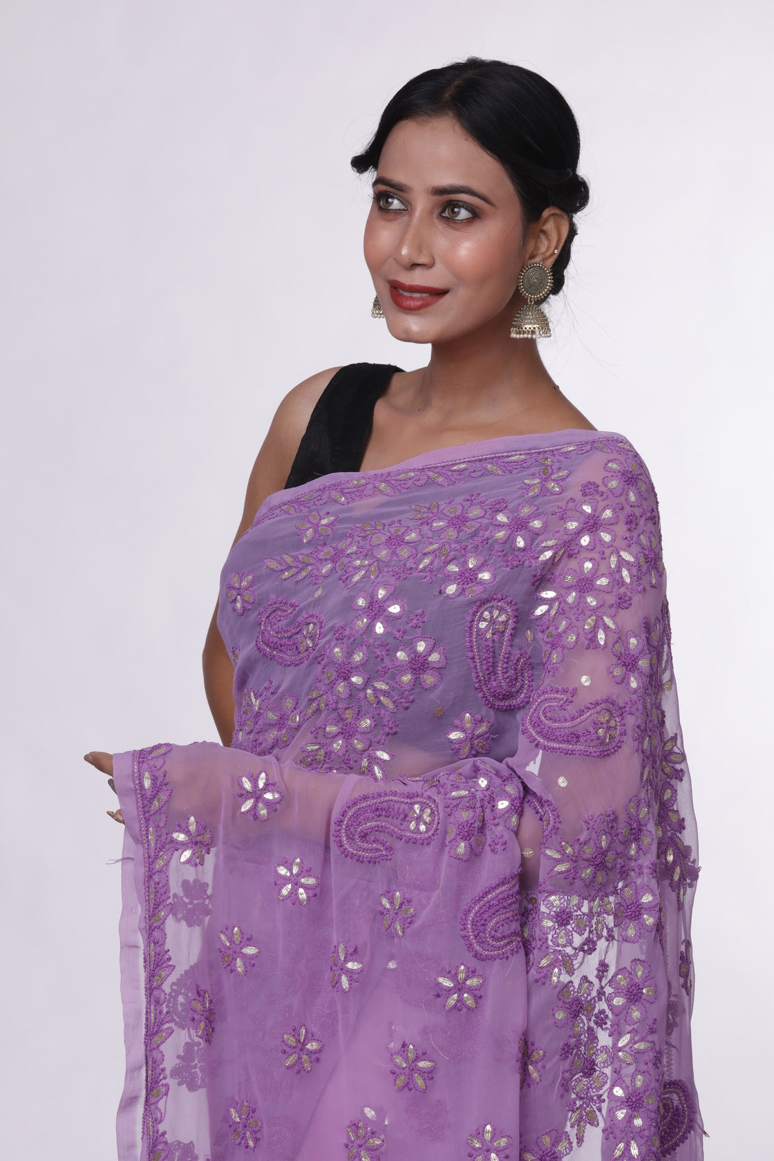 Mauve Majestic Chikankari Saree