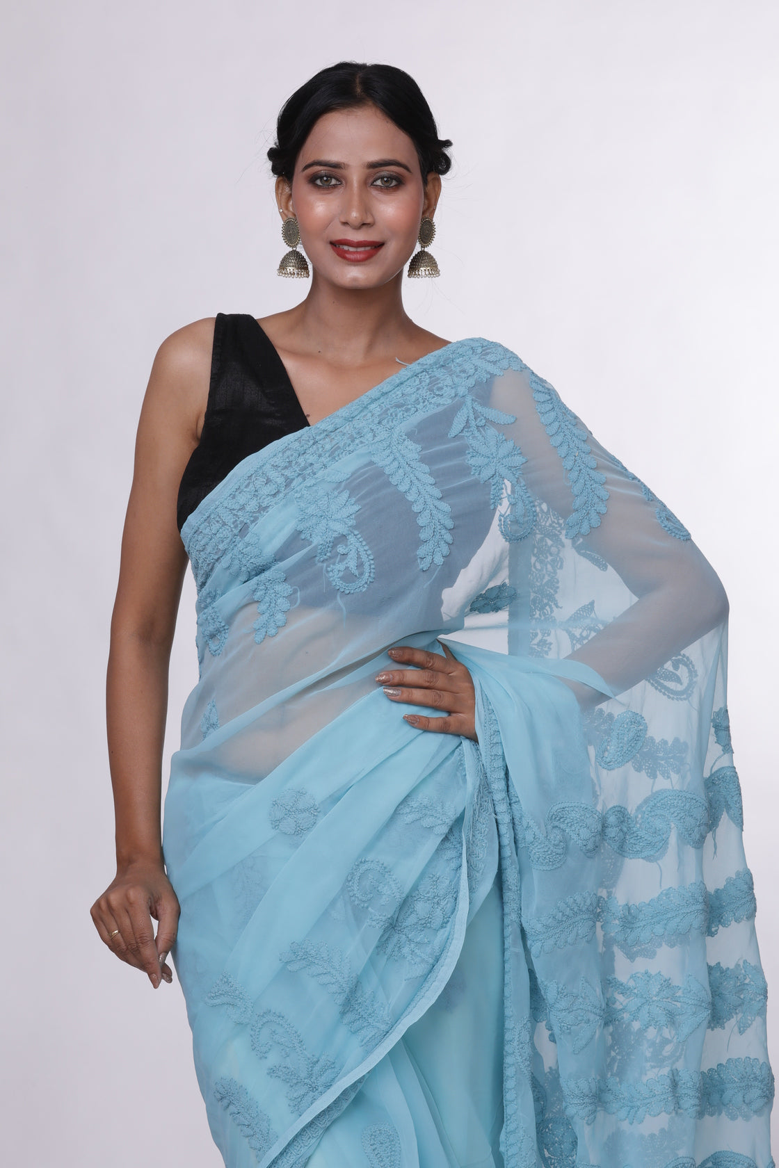 Ocean Green Chikankari Saree