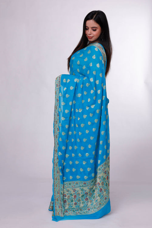 Blue Blossom Banarasi Saree