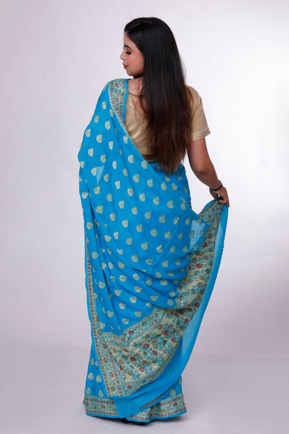 Blue Blossom Banarasi Saree