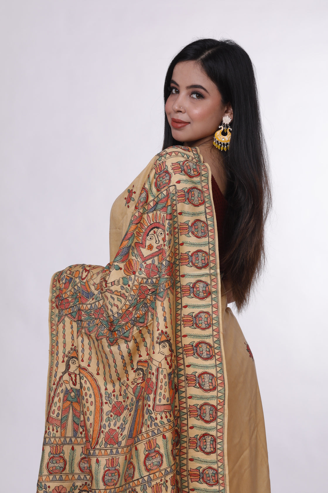 Buttercream Bliss Madhubani Saree