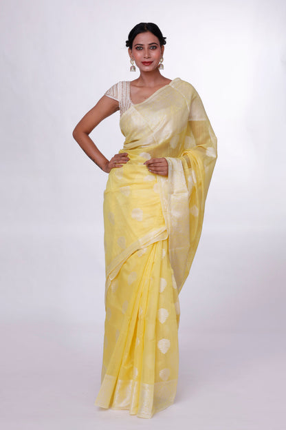 Sunshine Grace Yellow Chikankari Saree