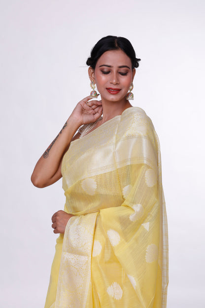 Sunshine Grace Yellow Chikankari Saree