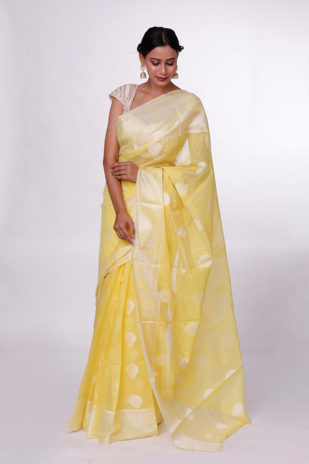 Sunshine Grace Yellow Chikankari Saree