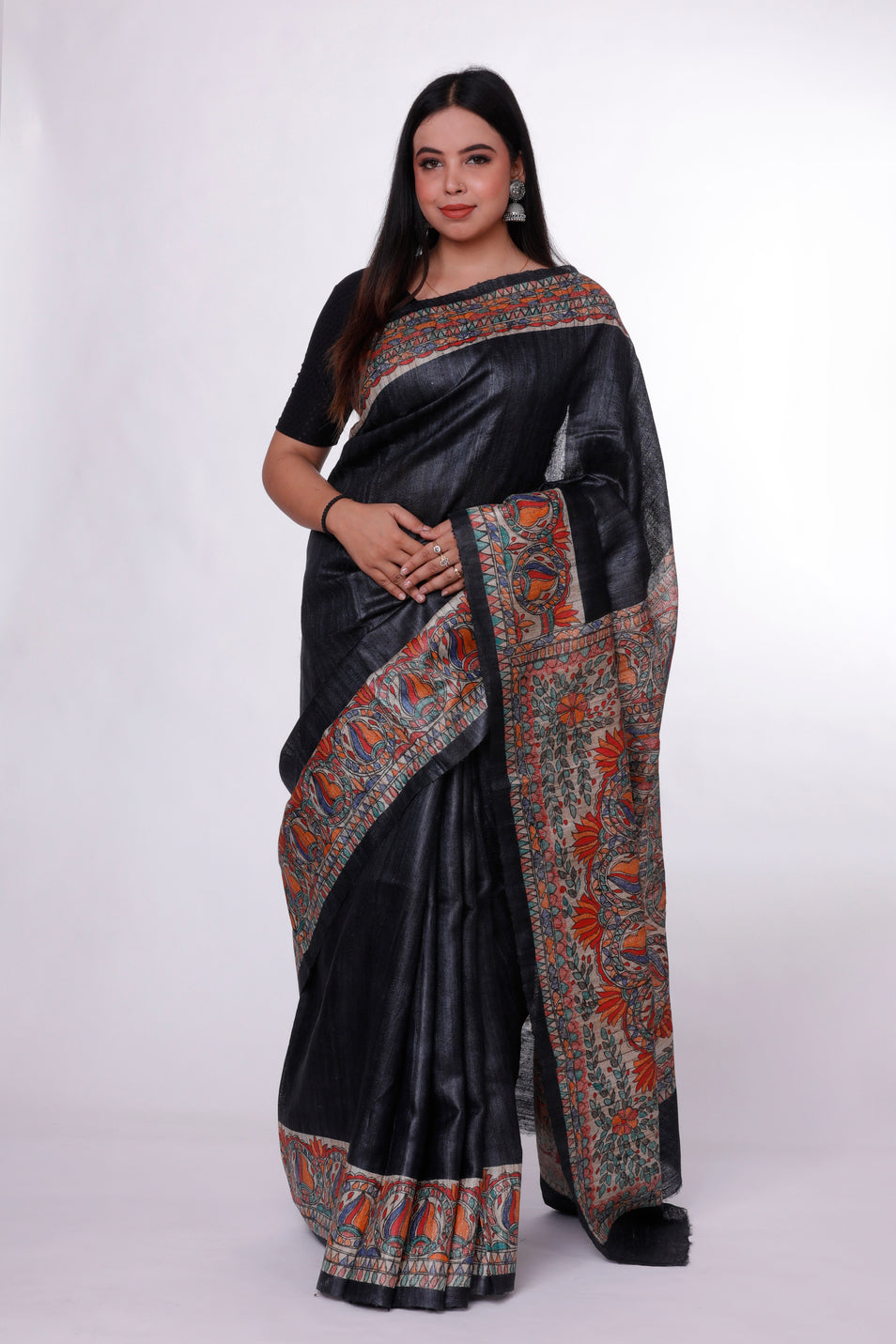 Midnight Artistry Madhubani Saree