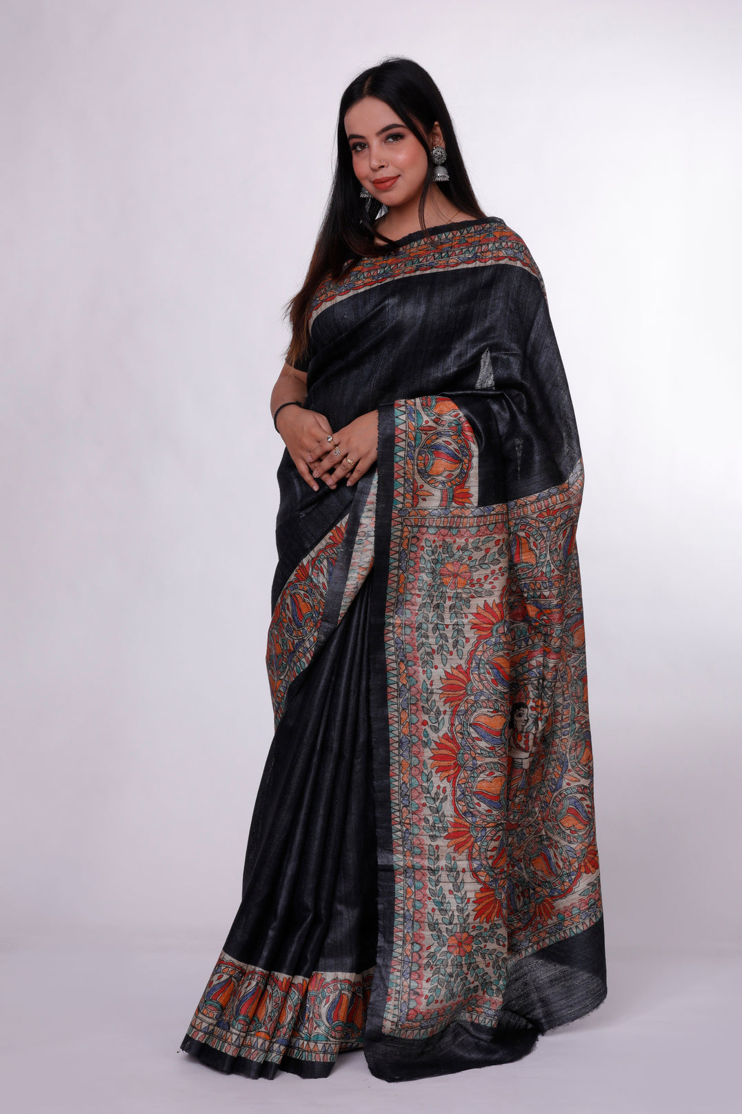 Midnight Artistry Madhubani Saree