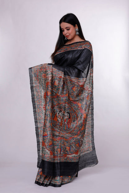 Midnight Artistry Madhubani Saree