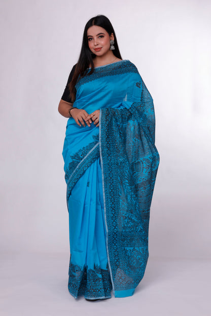 Oceanic Blue Madhubani Saree