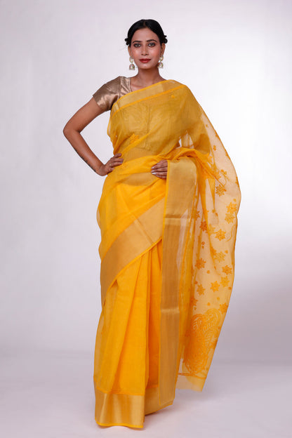 Golden Glow Chikankari Saree